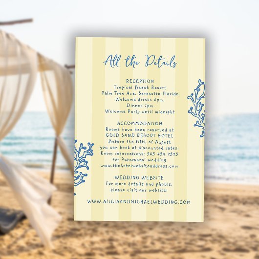 Carte D'accompagnement Retro whimsical striped beach wedding details 