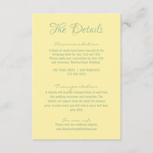 Carte D'accompagnement Retro Yellow manuscrit Whimsal Détails du Mariage (Devant)