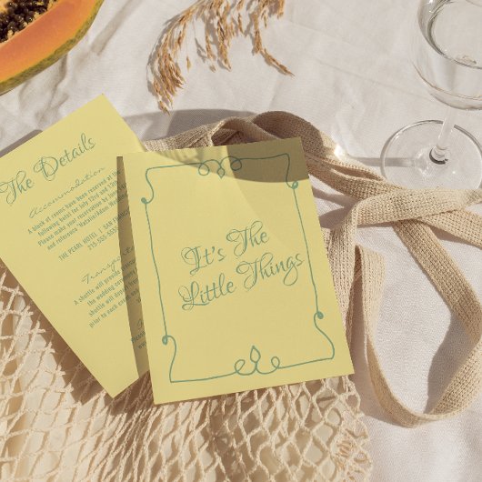 Carte D'accompagnement Retro Yellow manuscrit Whimsal Détails du Mariage