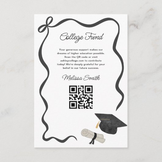 Carte D'accompagnement Ribbon Black Bow Graduation college fund (Devant)