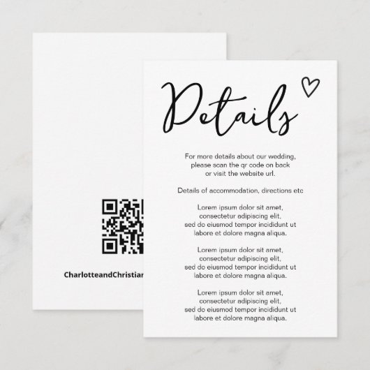 Carte D'accompagnement Rien de fantaisie Juste l'amour Simple QR Code (Devant / Derrière)