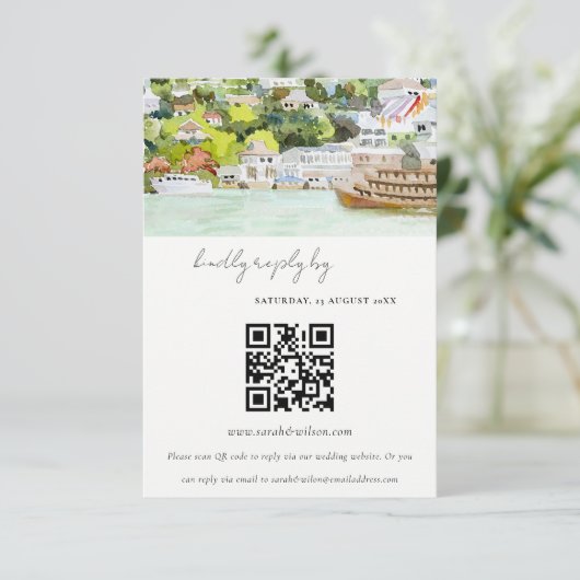 Carte D'accompagnement River Cruise Campagne Mariage RSVP QR Code (Debout devant)