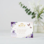 Carte D'accompagnement Robe de princesse Quinceanera florale lavande RSVP (Debout devant)