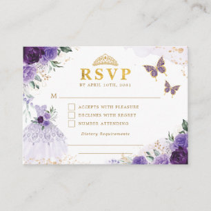 Carte D'accompagnement Robe de princesse Quinceanera florale lavande RSVP