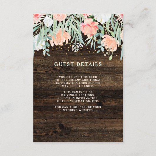 Carte D'accompagnement Romance florale rustique | Détails de l'invité Mar (Devant)