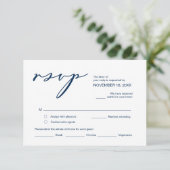 Carte D'accompagnement Romance, Marine Blue Calligraphy, Mariage RSVP (Debout devant)