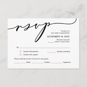 Carte D'accompagnement Romance moderne, Calligraphie noire, Mariage RSVP