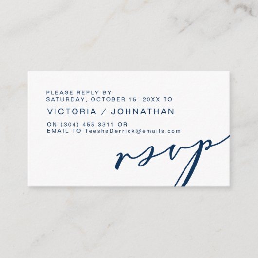 Carte D'accompagnement Romance moderne, MARINE BLUE, Mariage RSVP (Devant)