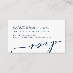 Carte D'accompagnement Romance moderne, NOIR BLEU, mariage RSVP