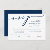 Carte D'accompagnement Romance moderne, Script bleu marine, Mariage RSVP (Devant / Derrière)