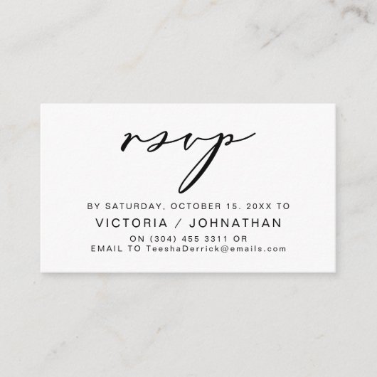 Carte D'accompagnement Romance moderne, Script noir, Mariage RSVP (Devant)