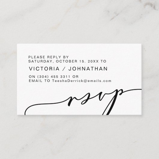 Carte D'accompagnement Romance moderne, Script noir, Mariage RSVP (Devant)