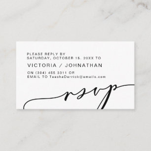 Carte D'accompagnement Romance moderne, Script noir, Mariage RSVP