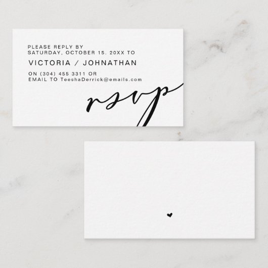 Carte D'accompagnement Romance moderne, Script noir, Mariage RSVP (Devant / Derrière)