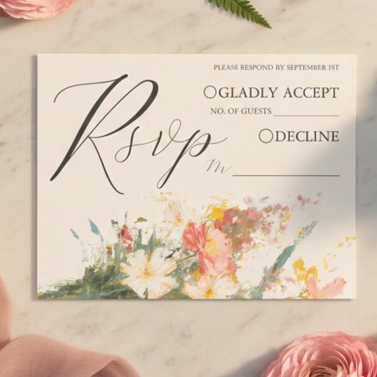 Carte D'accompagnement Romantic Blush Painted Floral Wedding RSVP QR Code