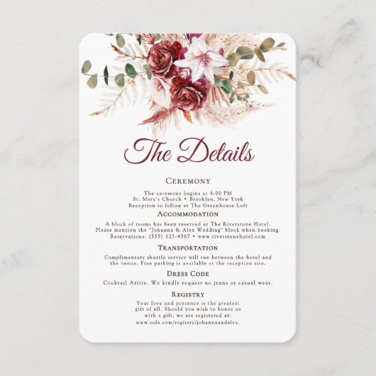 Carte D'accompagnement Romantic Burgundy & Blush QR Code Wedding Details  (Devant)