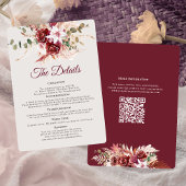 Carte D'accompagnement Romantic Burgundy & Blush QR Code Wedding Details 