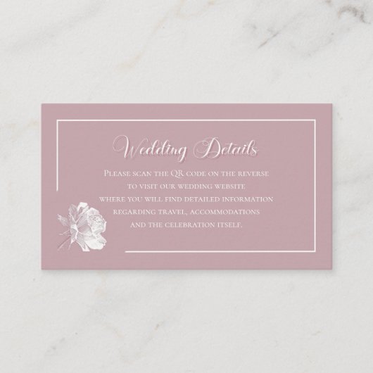 Carte D'accompagnement Romantic Dusty Pink White Floral QR code (Devant)
