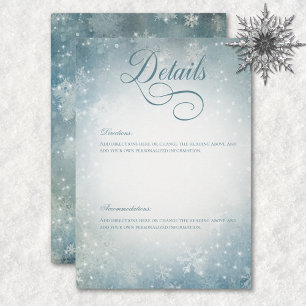 Carte D'accompagnement Romantic Falling Snow Blue & White Sparkings Détai