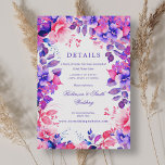 Carte D'accompagnement Romantic Floral Vibrant Purple Détails Mariage<br><div class="desc">Elégante carte d'enceinte de mariage avec un bel arrangement de bouquet floral,  classe typographie manuscrite,  texte personnalisé. Entièrement personnalisable ! Facile à utiliser et facile à personnaliser.</div>