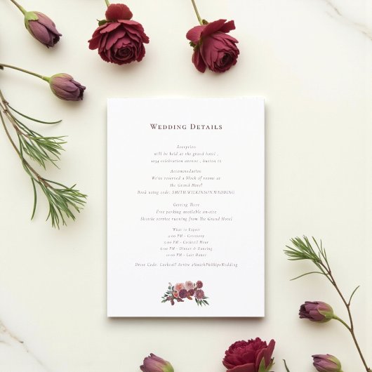 Carte D'accompagnement Romantic Floral Wedding Information Card