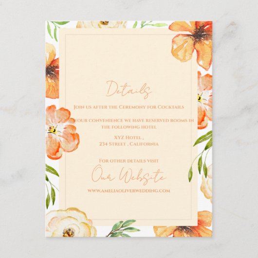 Carte D'accompagnement Romantic Garden Peach Floral Wedding Information (Devant)