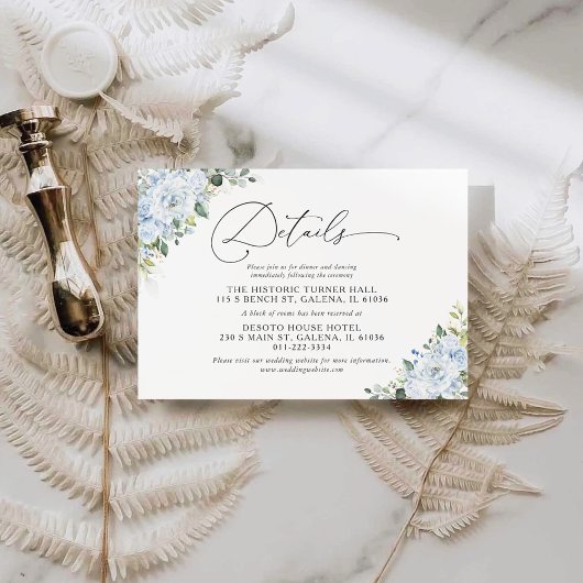 Carte D'accompagnement Romantic Light Blue Floral Wedding Details Card