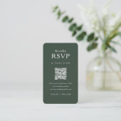 Carte D'accompagnement Romantic Minimal Rsvp Qr Code Mariage Vert Forêt (Debout devant)