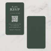 Carte D'accompagnement Romantic Minimal Rsvp Qr Code Mariage Vert Forêt (Devant / Derrière)
