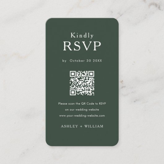 Carte D'accompagnement Romantic Minimal Rsvp Qr Code Mariage Vert Forêt (Devant)