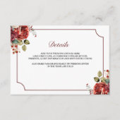 Carte D'accompagnement Romantic Red Roses Floral Wedding Details (Devant)