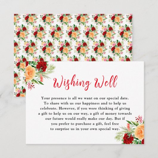 Carte D'accompagnement Romantic Roses Floral Wedding Wishing Well (Devant / Derrière)