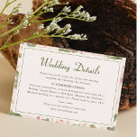 Carte D'accompagnement Romantic Rustic Blush Rose Floral Détails du Maria<br><div class="desc">Ce mariage rose vif détails carte d'enceinte dispose d'une bordure florale dans un élégant ton de sage et de rougeur, avec une belle typographie manuscrite en écriture, mis contre sur le subtil arrière - plan rose clair vert. Customisez-le avec les informations que vous voulez inclure sur la fiche de détails...</div>
