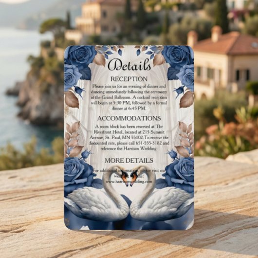 Carte D'accompagnement Romantic Victorian Swan & Navy Rose Garden