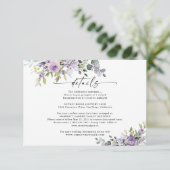 Carte D'accompagnement Romantic Violet Flowers Wedding Details Card (Debout devant)