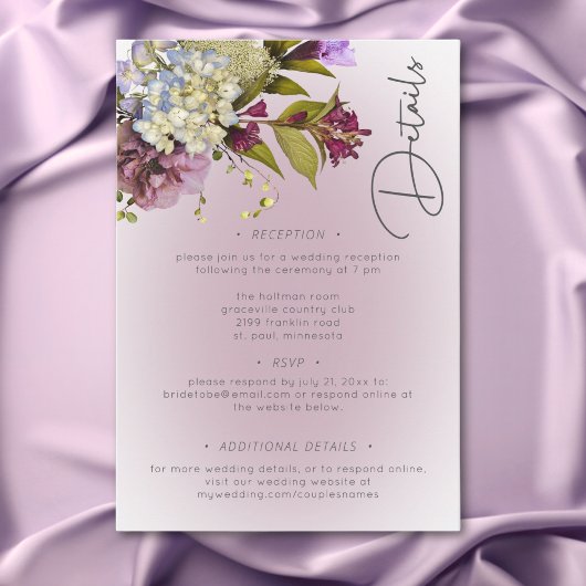 Carte D'accompagnement Romantique Blanc & Violet Floral Détails modernes