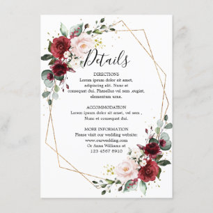 Carte D'accompagnement Romantique Bourgogne rouge Floral Mariage géométri