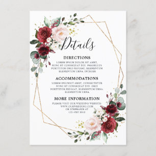 Carte D'accompagnement Romantique Bourgogne rouge Floral Mariage géométri
