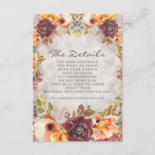 Carte D'accompagnement Romantique Crème de rouille Orange Automne Détails (Devant)