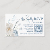 Carte D'accompagnement Romantique Dusty Blue Floral Wedding RSVP QR Code (Devant)