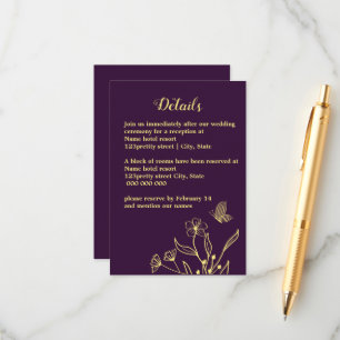 Carte D'accompagnement Romantique élégant or fleur violet mariage