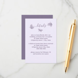 Carte D'accompagnement Romantique élégant papillons mauve mariage