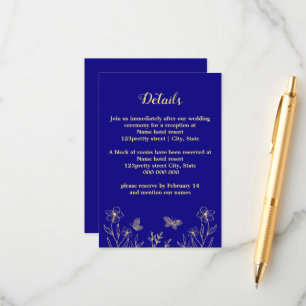 Carte D'accompagnement Romantique élégante fleur or royal bleu mariage