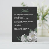 Carte D'accompagnement romantique fleurs blanches verdure noir (Debout devant)