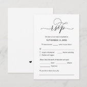 Carte D'accompagnement Romantique moderne, Noir, Dîner Mariage RSVP (Devant / Derrière)