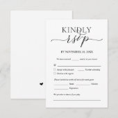 Carte D'accompagnement Romantique moderne, Noir, Dîner Mariage RSVP (Devant / Derrière)