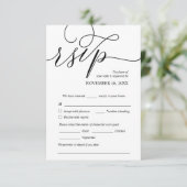 Carte D'accompagnement Romantique moderne, Noir, Dîner Mariage RSVP (Debout devant)