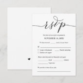 Carte D'accompagnement Romantique moderne, Noir, Dîner Mariage RSVP (Devant / Derrière)