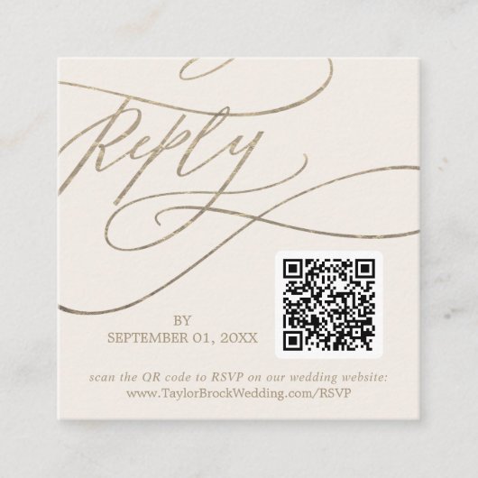 Carte D'accompagnement Romantique Or et ivoire QR Code Mariage RSVP (Devant)