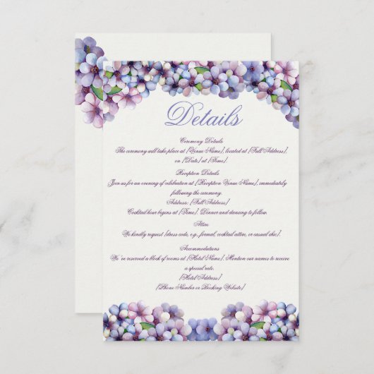 Carte D'accompagnement Romantique Poétique Lilac Aquarelle Mariage Floral (Devant / Derrière)